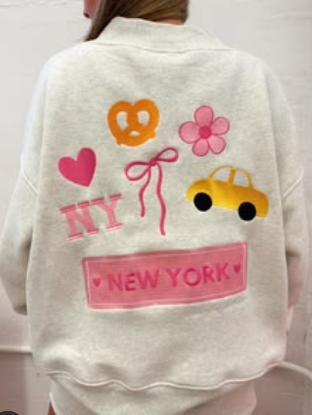 Yellow Cream New York Graphic Sweatshirt with Pink Accents